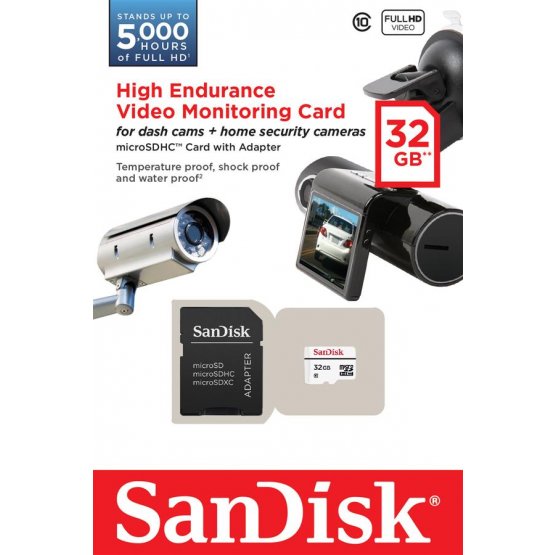 Карта памяти SanDisk 32GB microSDHC C10 W20MB/s High Endurance Video Monitoring + SD